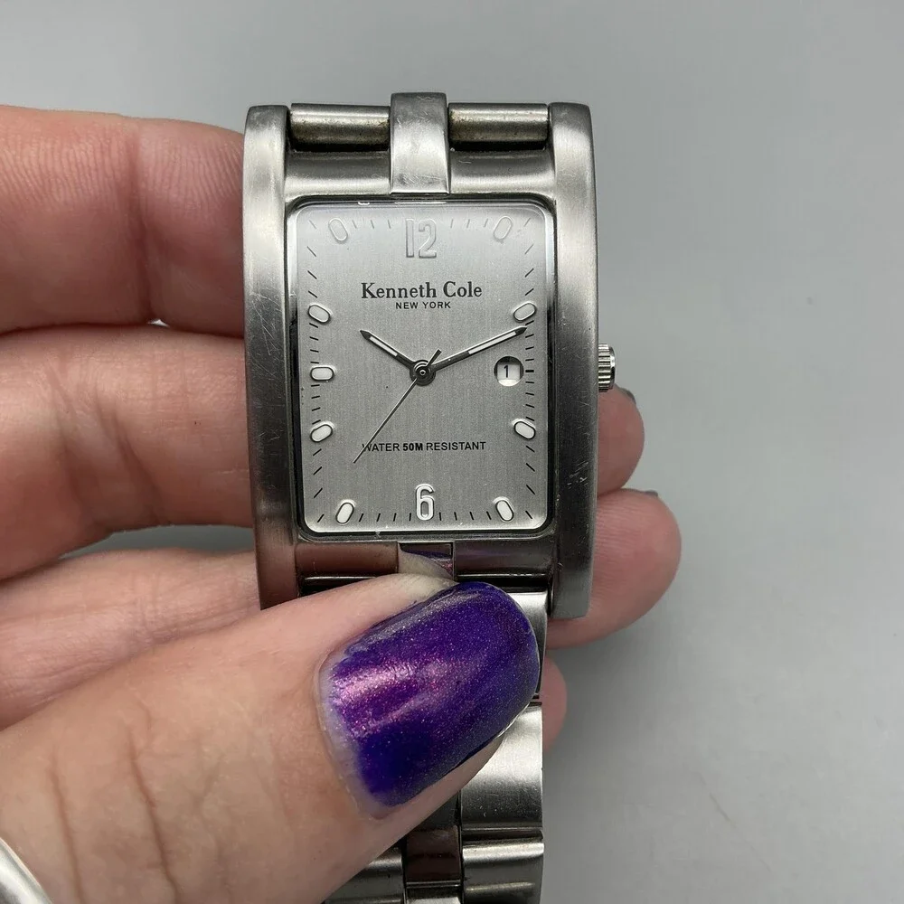 Kenneth Cole KC3227 Women Watch 27mm Silver Tone Stainless Date New Battery 6.5